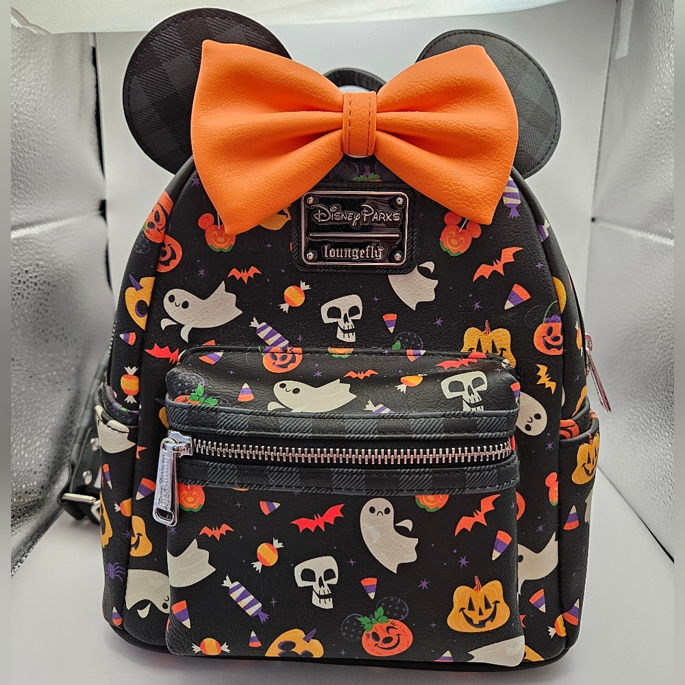 Loungefly Disney Parks Halloween Minnie Mouse Bow Ears Mini Backpack